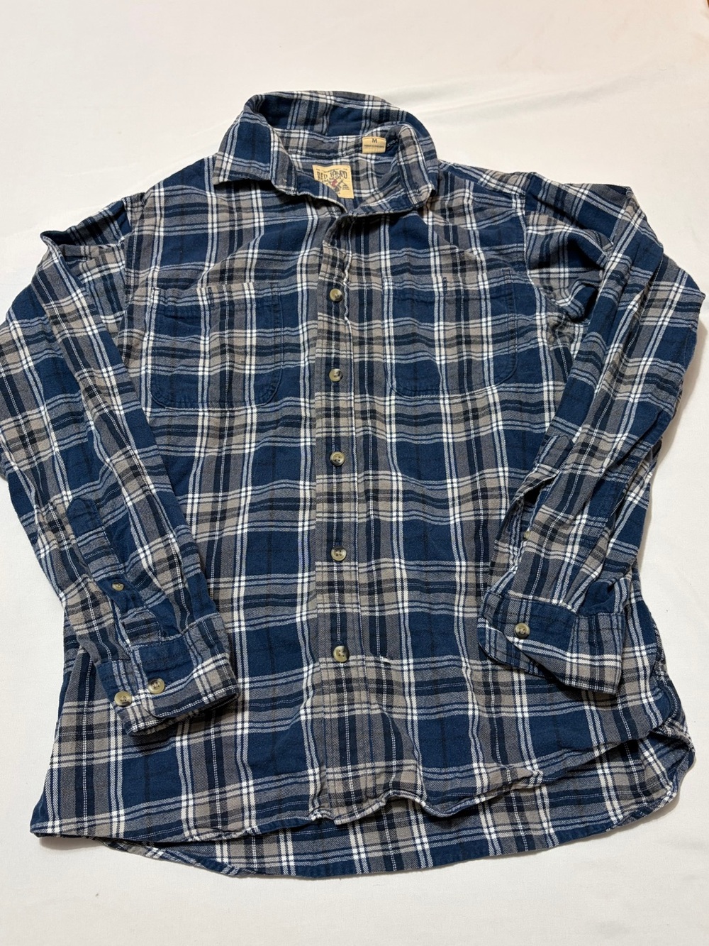 RedHead Medium Blue Plaid Flannel Button Up Shirt Long Sleeve Bass Pro Cabelas